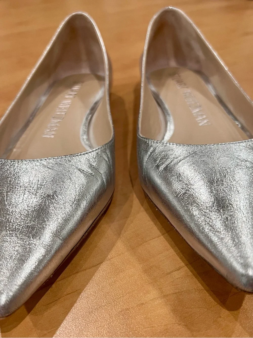 Stuart Weitzman Silver Pointed Flats